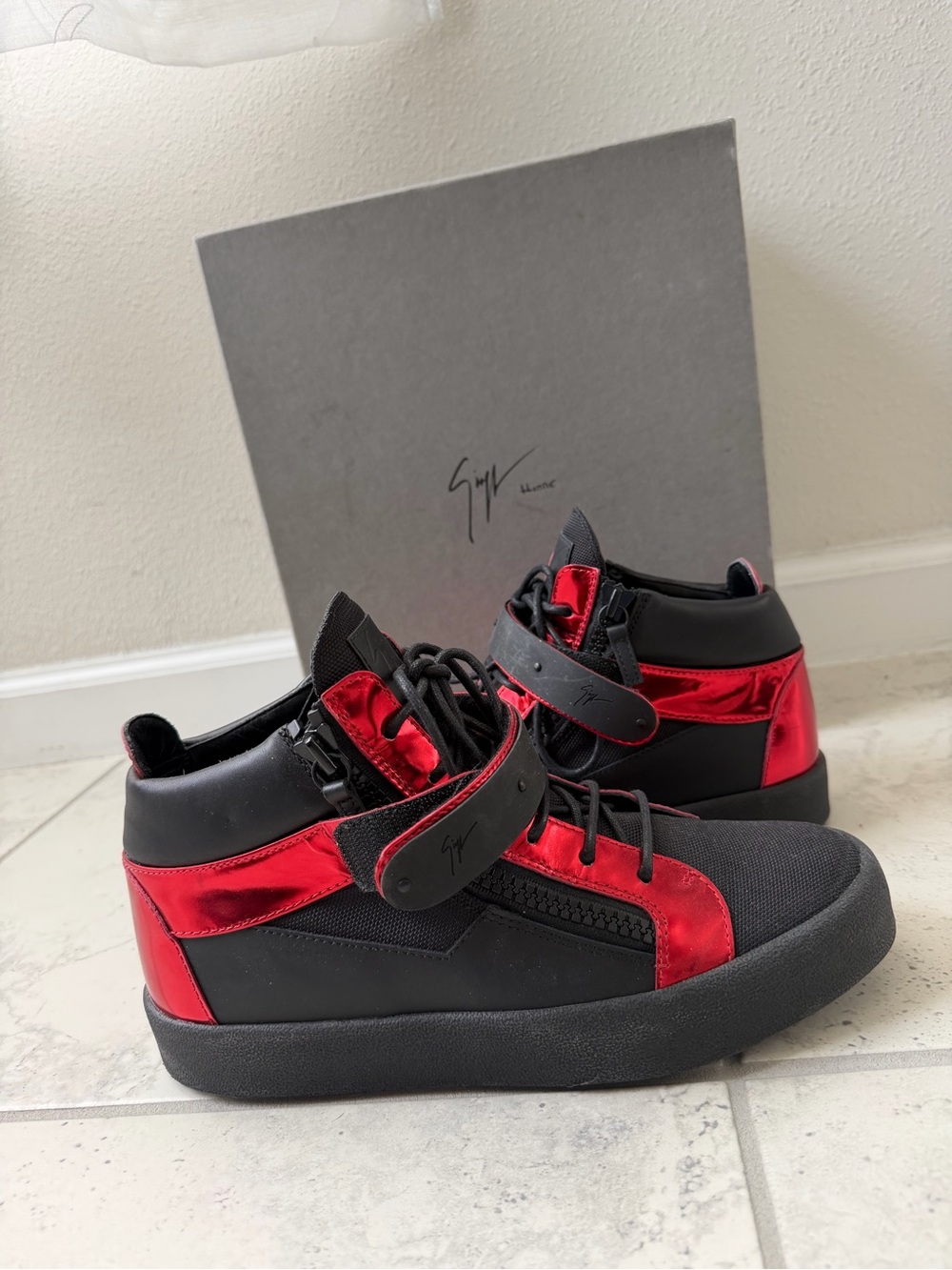 Giuseppe Zanotti Black and Red Men's High-Top Sneakers